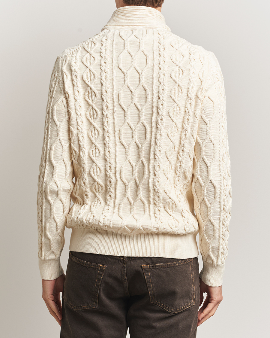 Hombres | Jerséis y prendas de punto | GANT | Cable Shawl Collar Knitted Sweater Cream