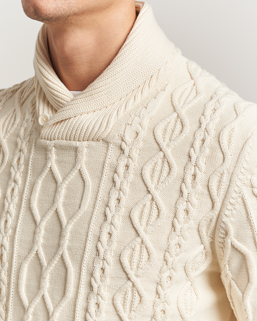 Hombres | Jerséis y prendas de punto | GANT | Cable Shawl Collar Knitted Sweater Cream
