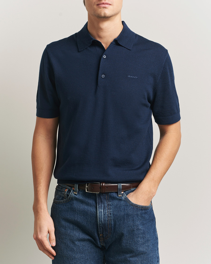 Hombres | Polos | GANT | Extrafine Merino Polo Marine