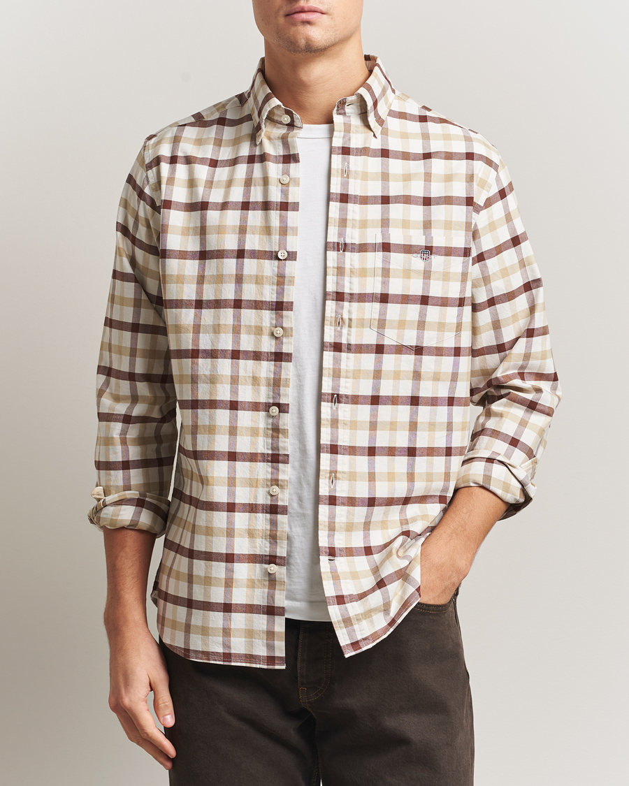 Hombres | Camisas | Gant | Regular Fit Oxford Checked Shirt Mahogany Brown