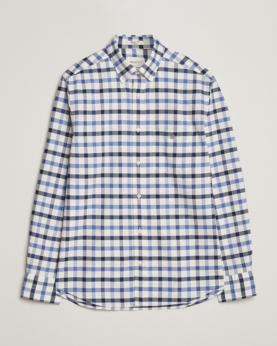 Hombres | Camisas | Gant | Regular Fit Oxford Checked Shirt Greyish Blue