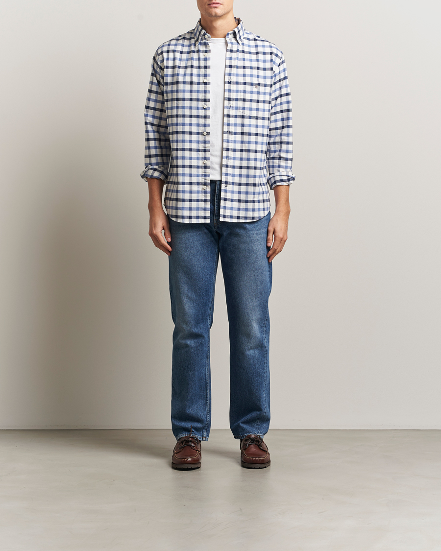 Hombres | Camisas | GANT | Regular Fit Oxford Checked Shirt Greyish Blue