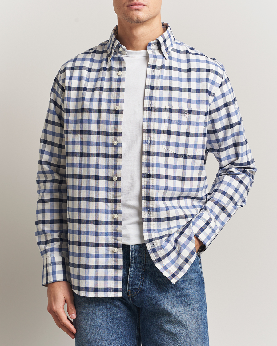 Hombres | Camisas | Gant | Regular Fit Oxford Checked Shirt Greyish Blue