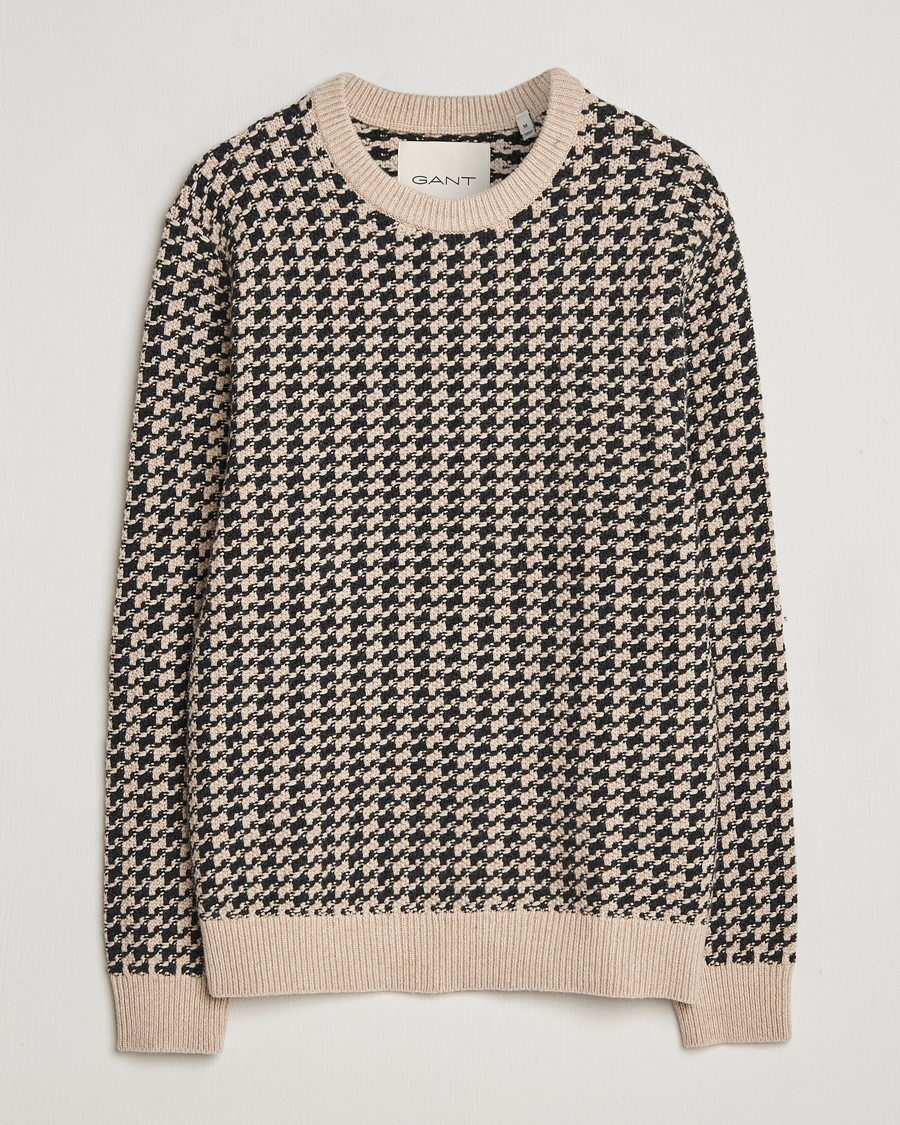 Hombres | Jerséis y prendas de punto | GANT | Two Tone Textured Knitted Crew Neck Charcoal