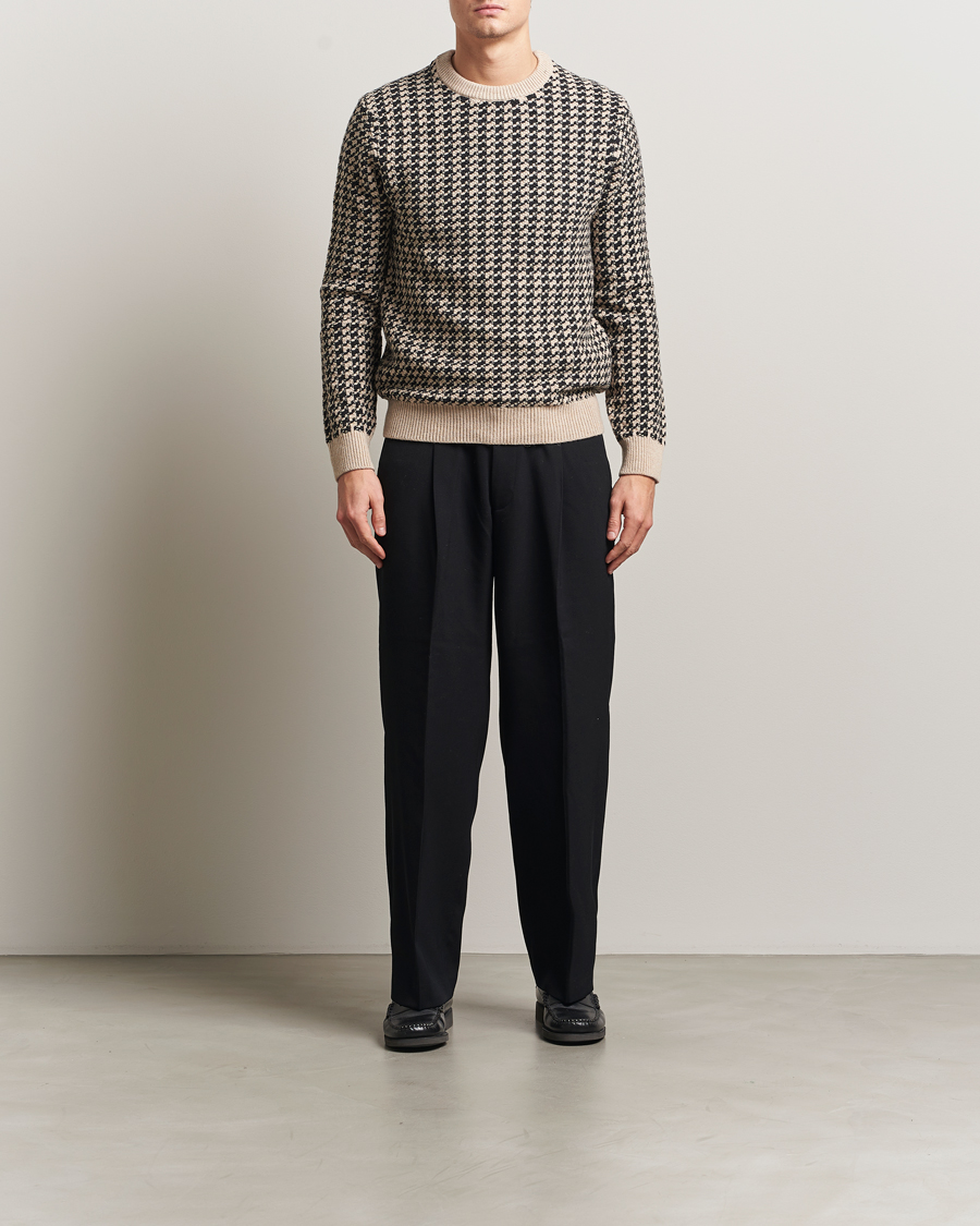 Hombres | Jerséis y prendas de punto | GANT | Two Tone Textured Knitted Crew Neck Charcoal