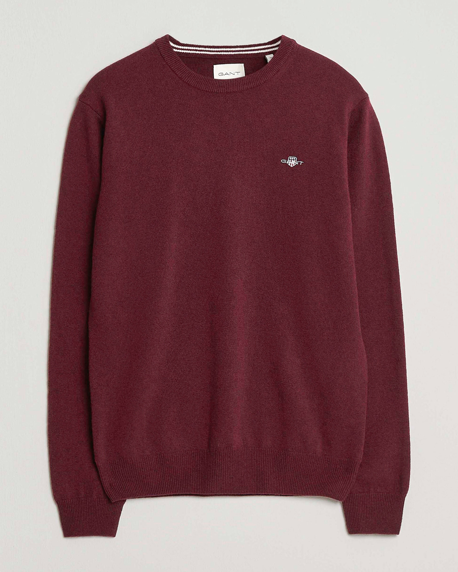 Hombres | Jerséis y prendas de punto | Gant | Superfine Lambswool Crew Neck Bordeaux Melange