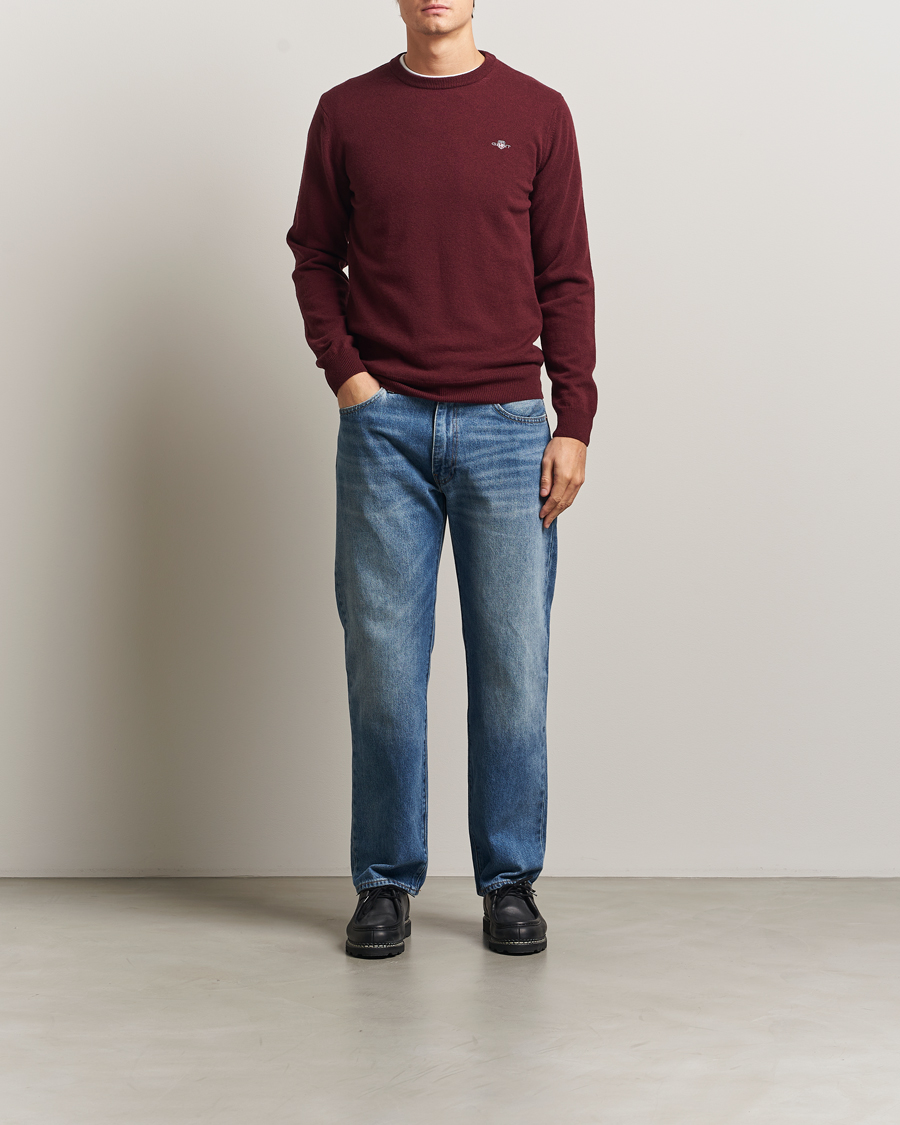 Hombres | Jerséis y prendas de punto | Gant | Superfine Lambswool Crew Neck Bordeaux Melange