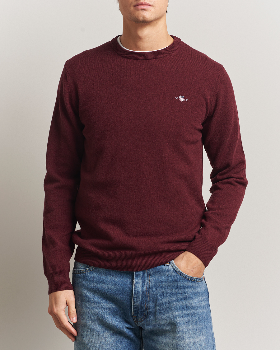 Hombres | Jerséis y prendas de punto | Gant | Superfine Lambswool Crew Neck Bordeaux Melange