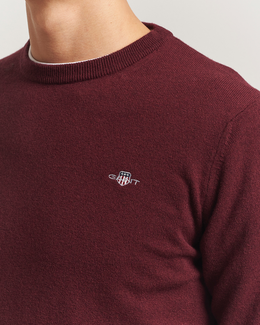 Hombres | Jerséis y prendas de punto | Gant | Superfine Lambswool Crew Neck Bordeaux Melange
