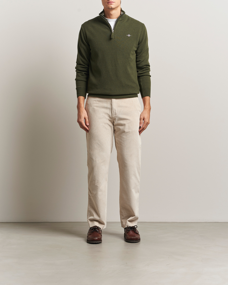 Hombres | Jerséis y prendas de punto | GANT | Superfine Lambswool Half Zip Khaki Green Melange