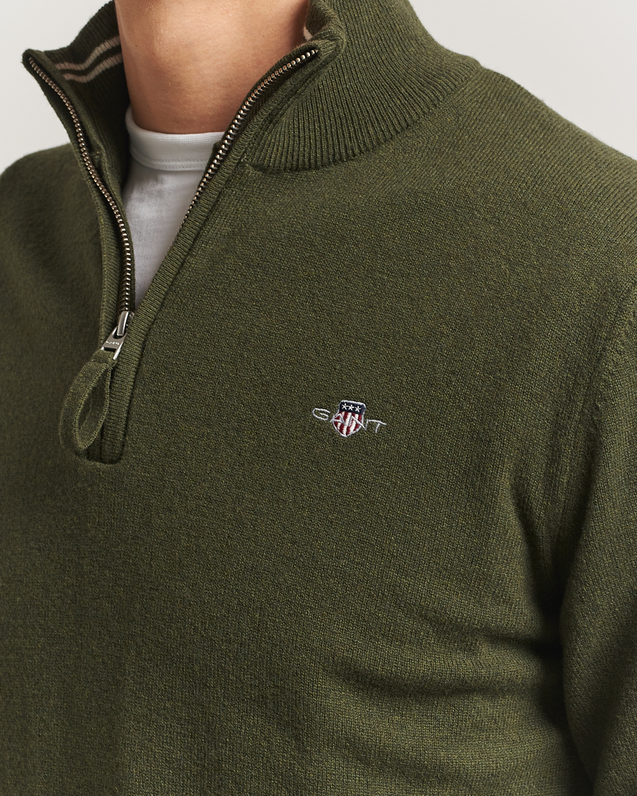 Hombres | Jerséis y prendas de punto | GANT | Superfine Lambswool Half Zip Khaki Green Melange