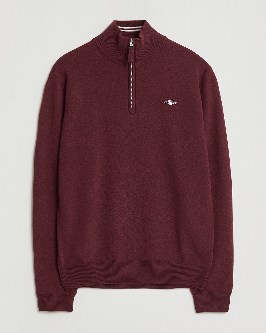 Hombres | Jerséis y prendas de punto | Gant | Superfine Lambswool Half Zip Bordeaux Melange