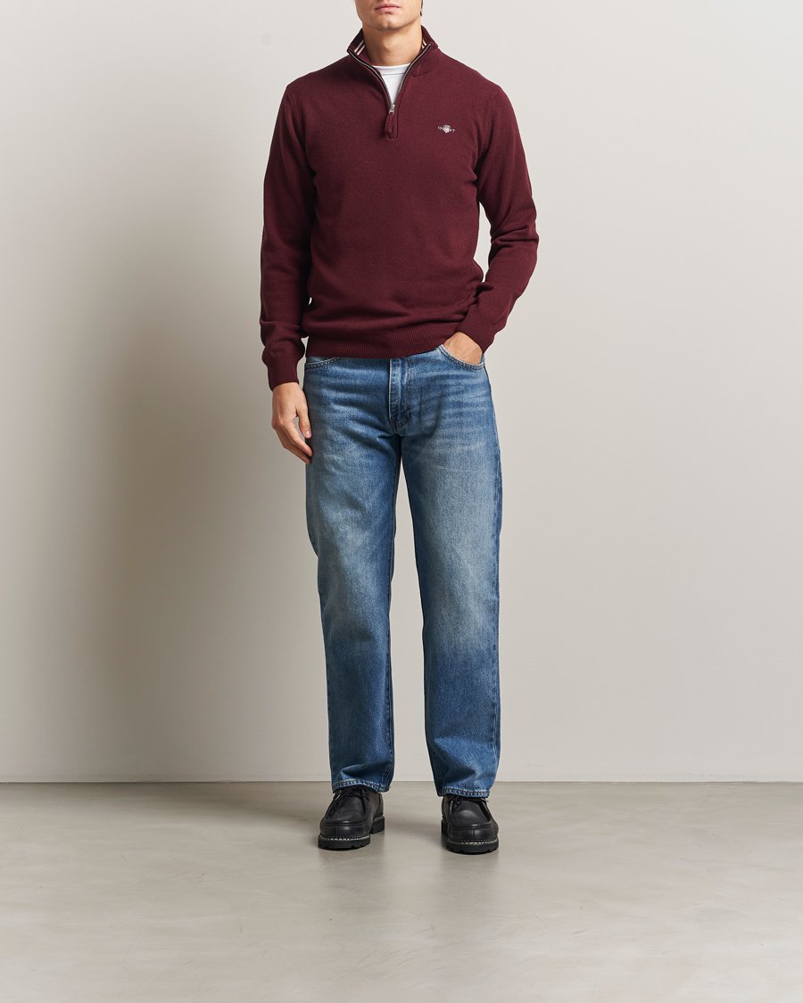 Hombres | Jerséis y prendas de punto | Gant | Superfine Lambswool Half Zip Bordeaux Melange