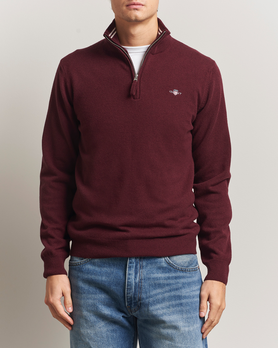Hombres | Jerséis y prendas de punto | Gant | Superfine Lambswool Half Zip Bordeaux Melange
