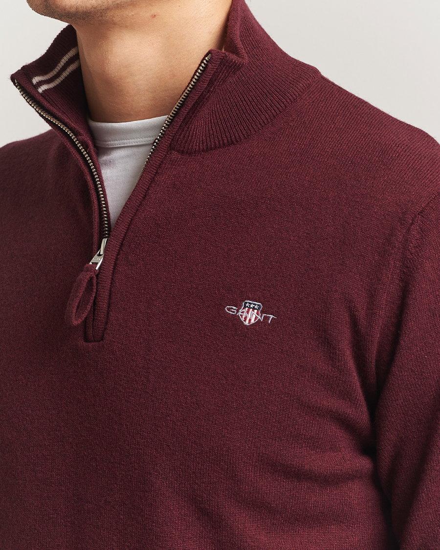 Hombres | Jerséis y prendas de punto | Gant | Superfine Lambswool Half Zip Bordeaux Melange