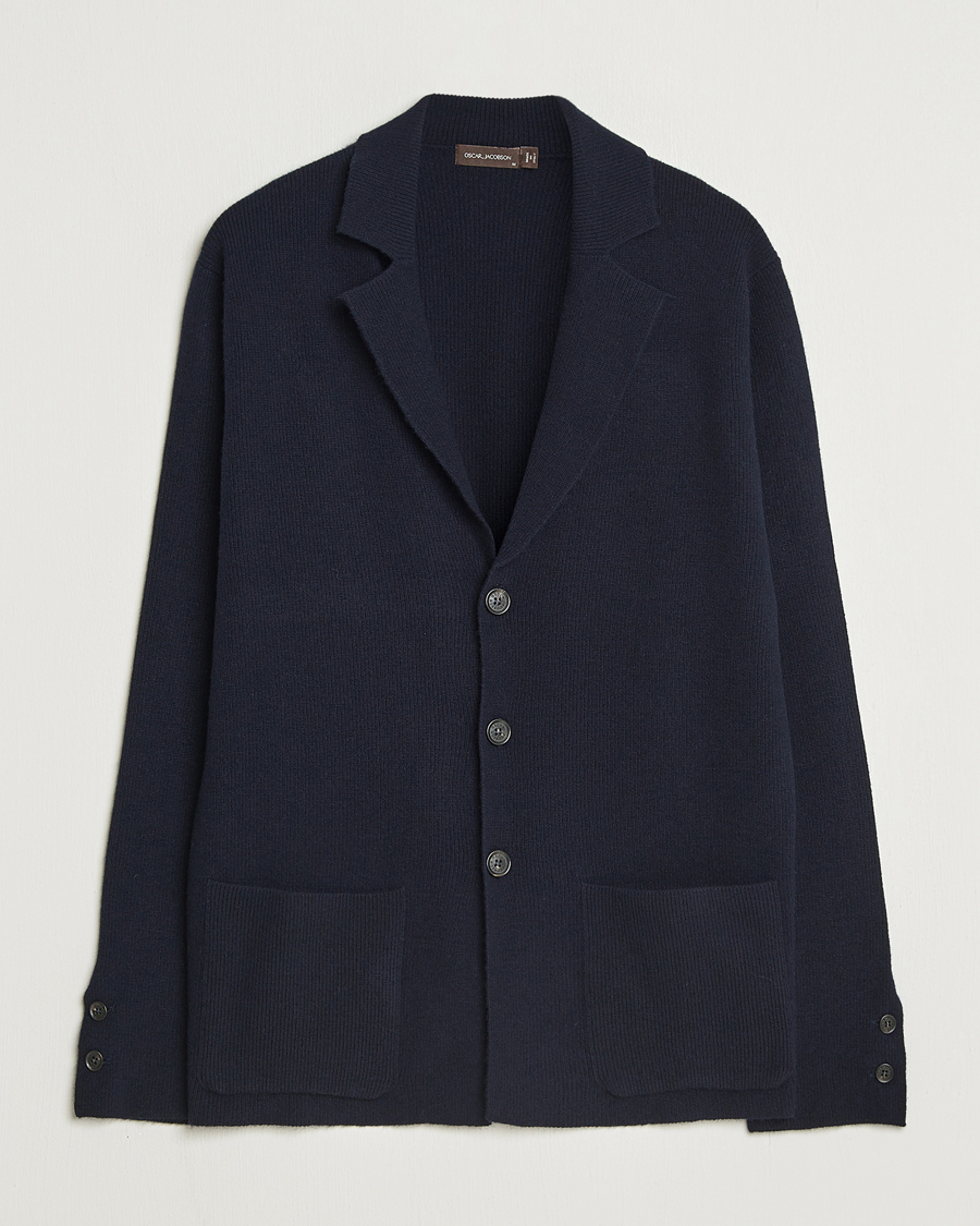 Hombres | Blazers | Oscar Jacobson | Antonio Knitted Wool Blazer Navy