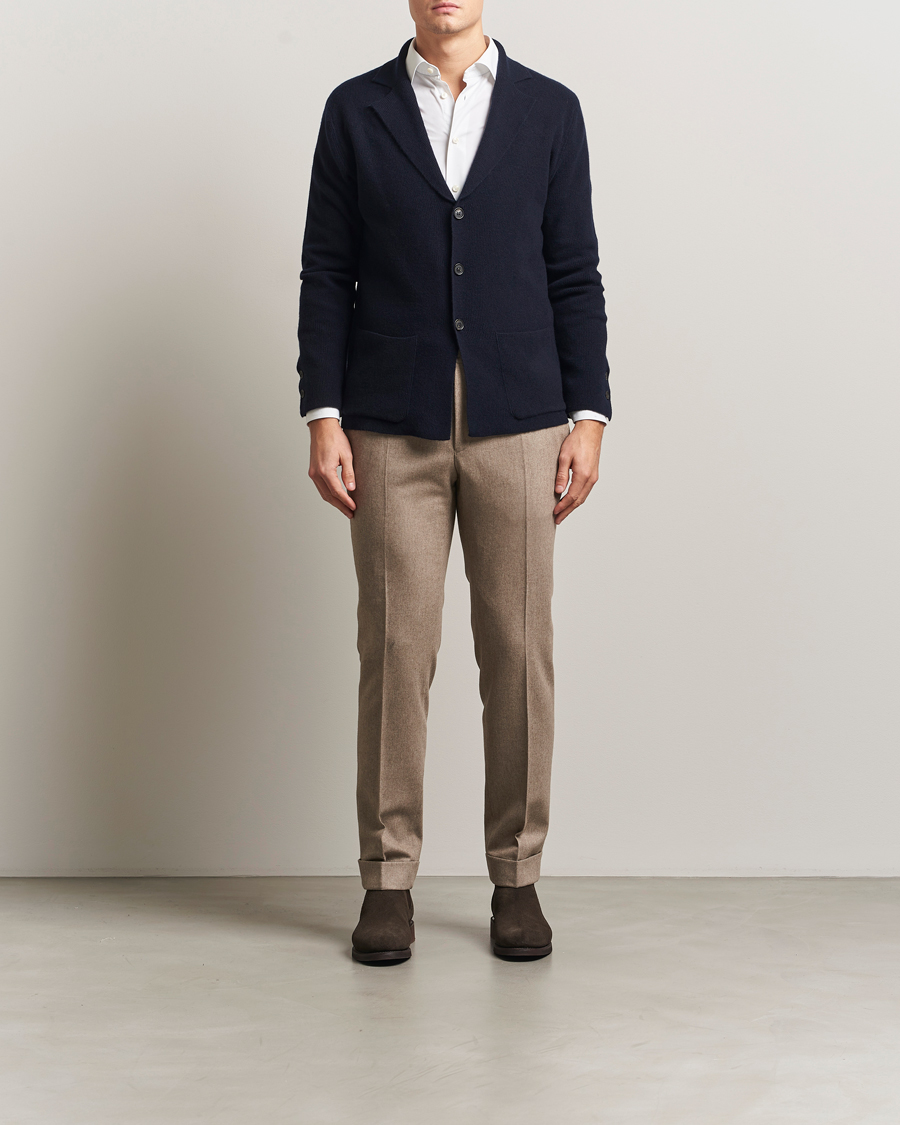 Hombres | Blazers | Oscar Jacobson | Antonio Knitted Wool Blazer Navy