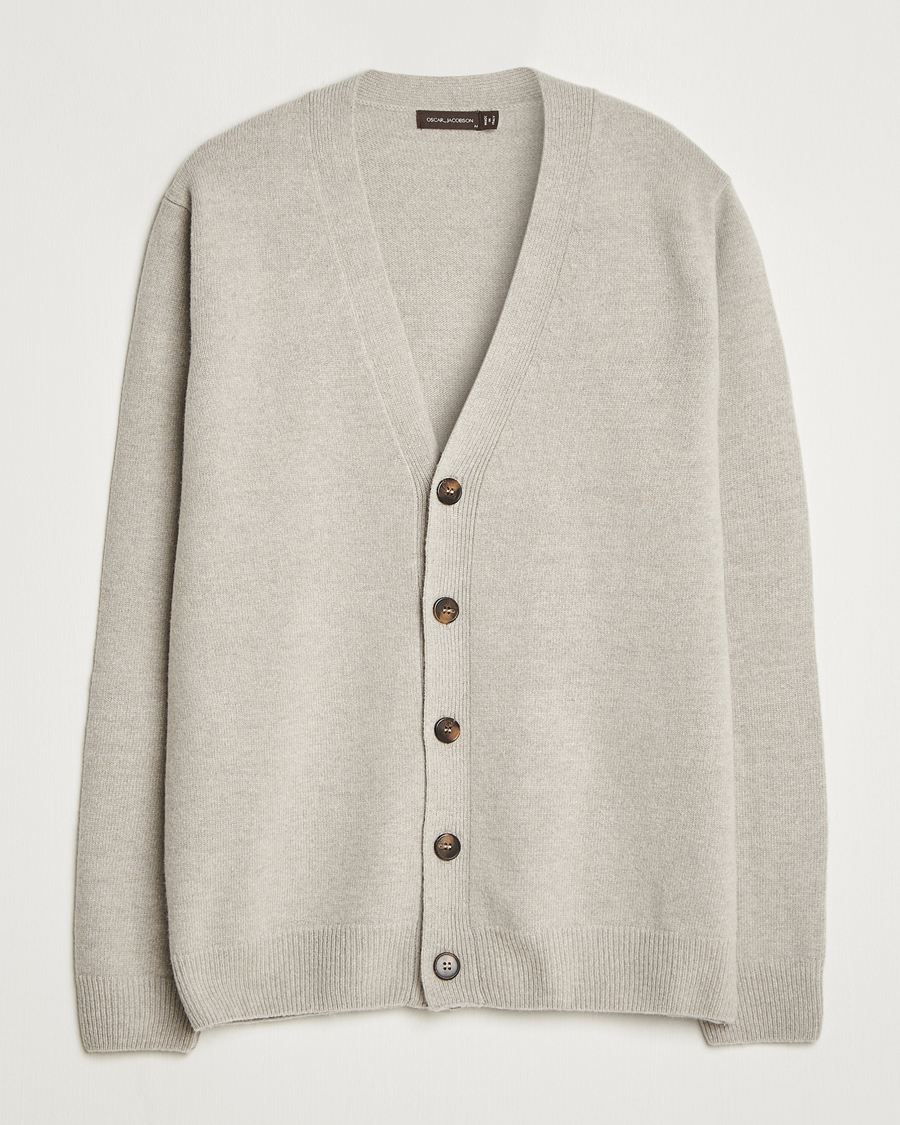 Hombres | Jerséis y prendas de punto | Oscar Jacobson | Eduardo Wool Cardigan Beige