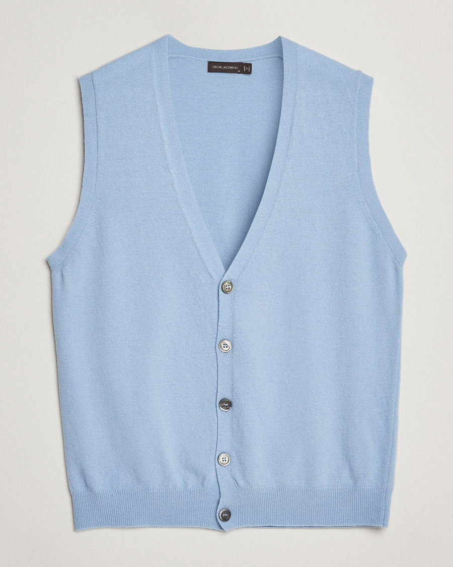Hombres | Jerséis y prendas de punto | Oscar Jacobson | Guiseppe Buttoned Vest Light Blue
