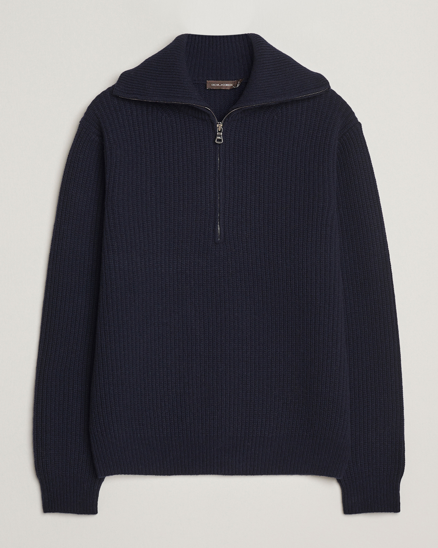Hombres | Jerséis y prendas de punto | Oscar Jacobson | Mauritz Chunky Wool Half-Zip Navy