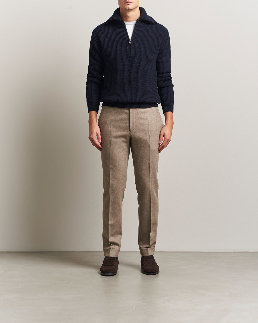 Hombres | Jerséis y prendas de punto | Oscar Jacobson | Mauritz Chunky Wool Half-Zip Navy