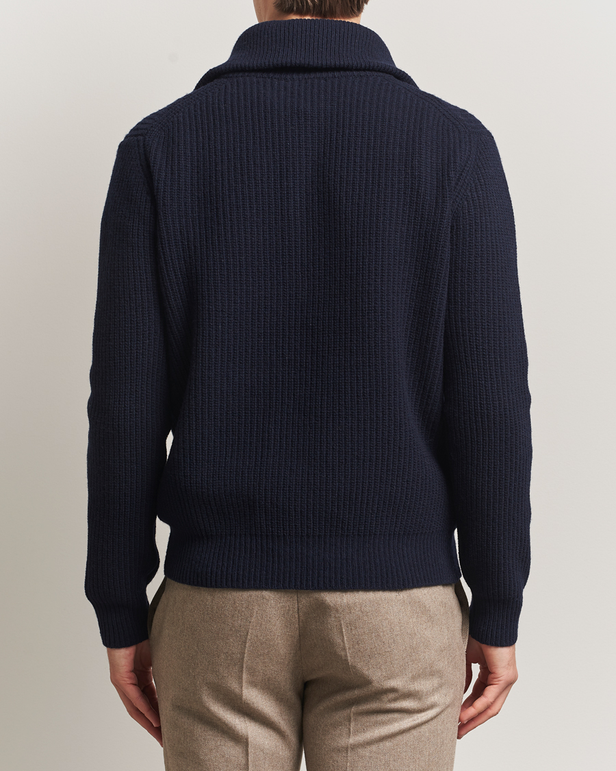 Hombres | Jerséis y prendas de punto | Oscar Jacobson | Mauritz Chunky Wool Half-Zip Navy