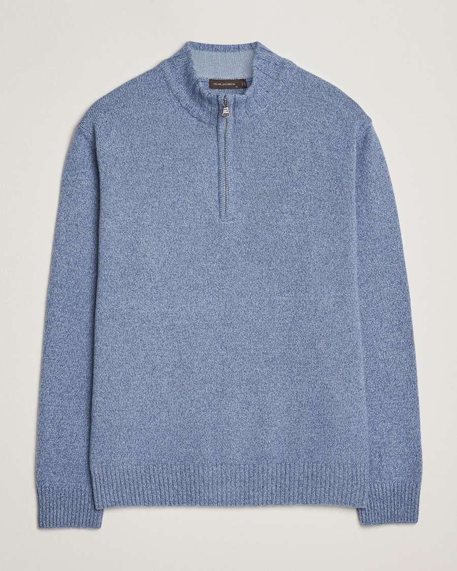 Hombres | Jerséis y prendas de punto | Oscar Jacobson | Paul Wool/Cashmere Half-Zip Light Blue