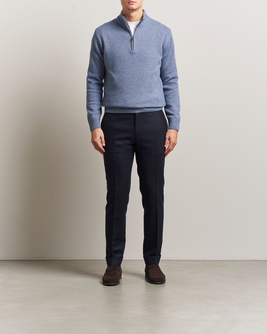 Hombres | Jerséis y prendas de punto | Oscar Jacobson | Paul Wool/Cashmere Half-Zip Light Blue