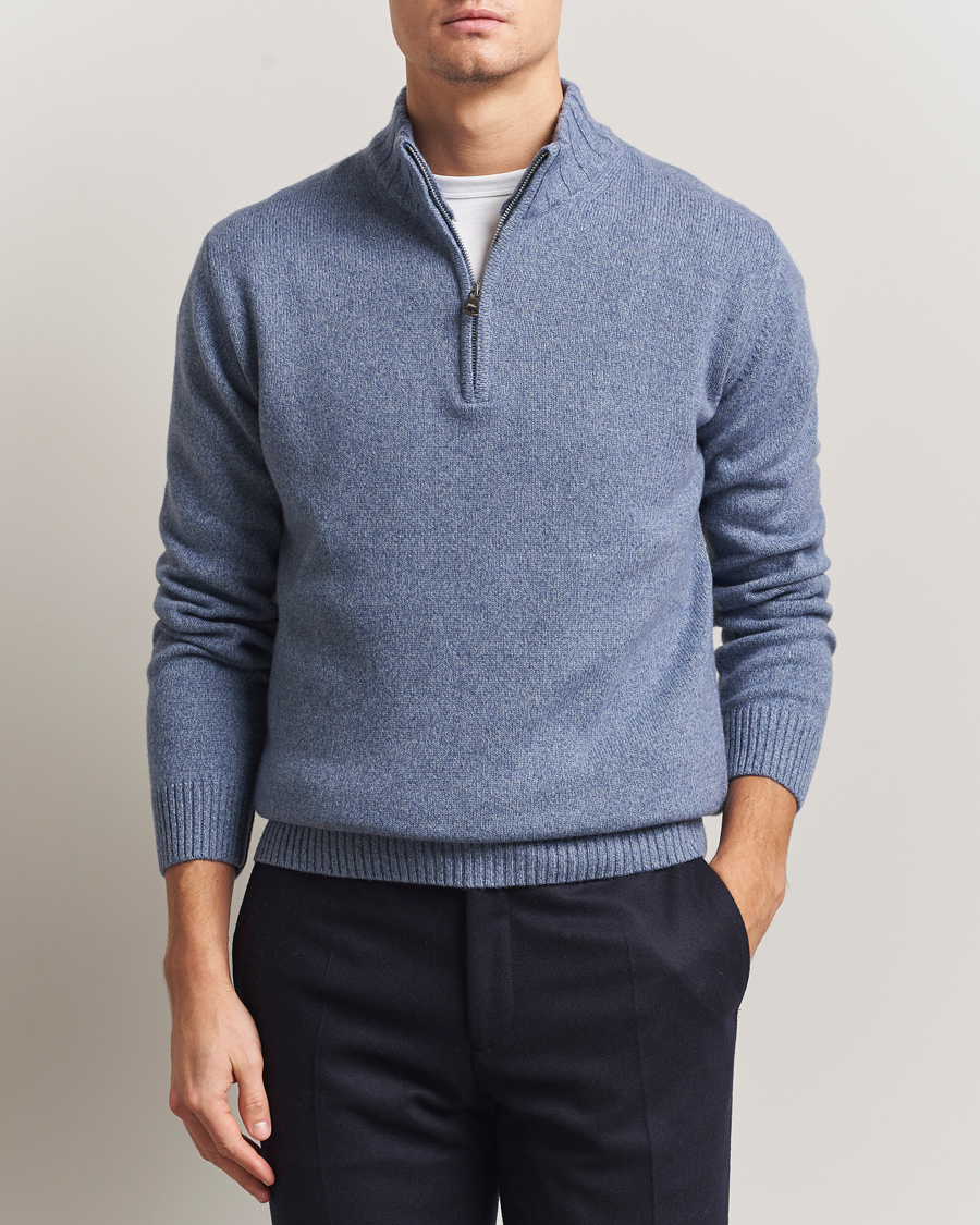 Hombres | Jerséis y prendas de punto | Oscar Jacobson | Paul Wool/Cashmere Half-Zip Light Blue