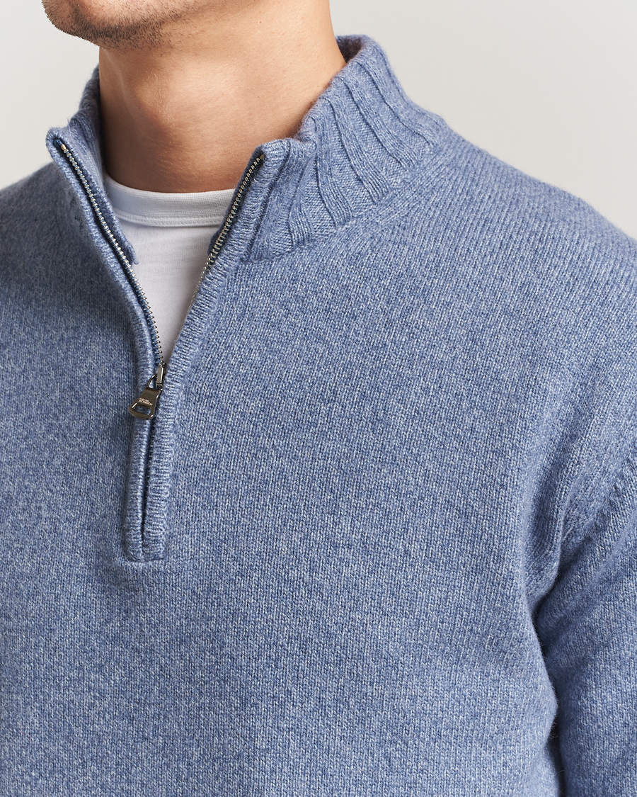 Hombres | Jerséis y prendas de punto | Oscar Jacobson | Paul Wool/Cashmere Half-Zip Light Blue