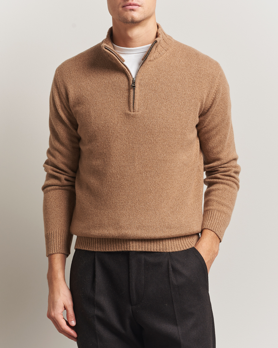 Hombres | Jerséis y prendas de punto | Oscar Jacobson | Paul Wool/Cashmere Half-Zip Beige