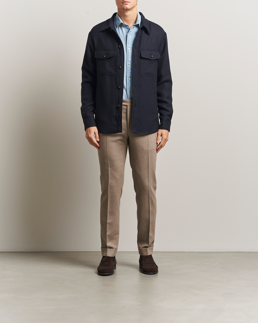 Hombres | Abrigos y chaquetas | Oscar Jacobson | Maverick Wool Overshirt Navy