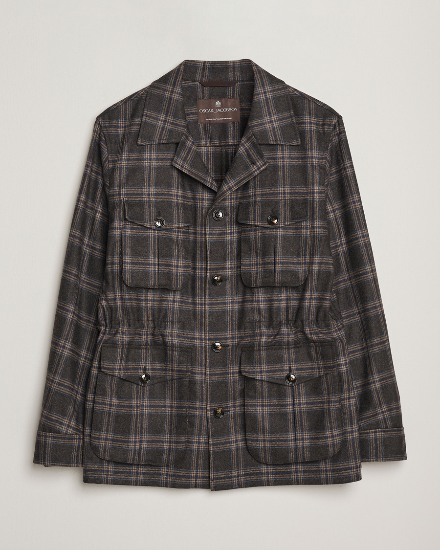 Hombres | Abrigos y chaquetas | Oscar Jacobson | Sirolo Checked Shirt Jacket Brown/Blue
