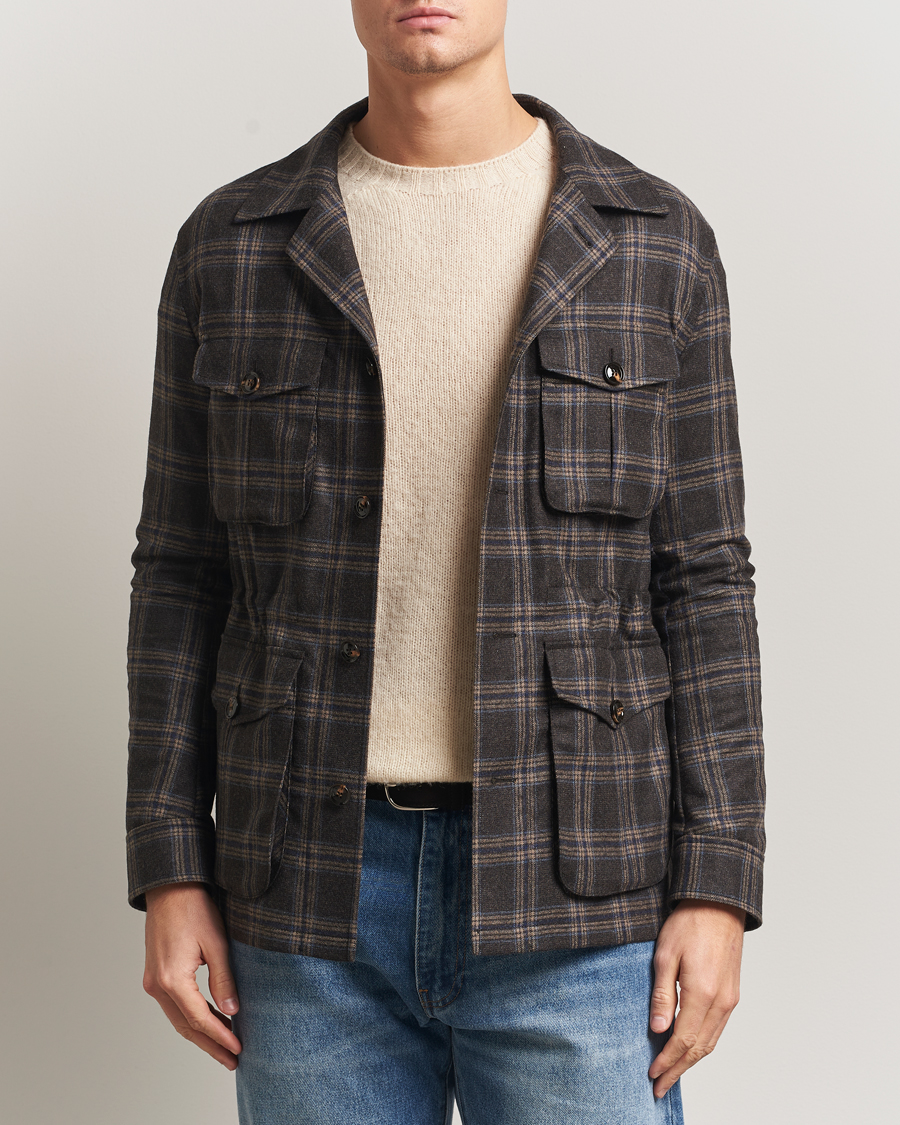 Hombres | Abrigos y chaquetas | Oscar Jacobson | Sirolo Checked Shirt Jacket Brown/Blue