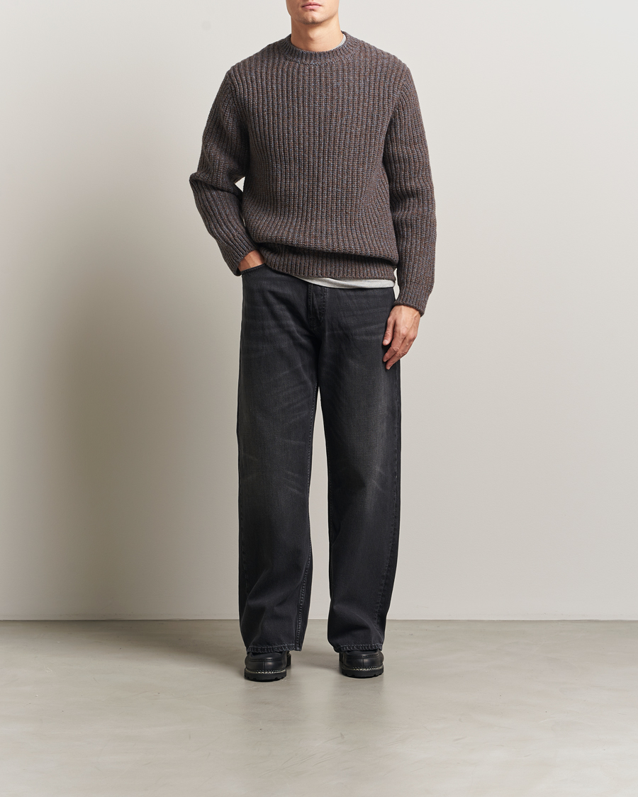 Hombres | Jerséis y prendas de punto | Nudie Jeans | August Chunky Knitted Wool Sweater Brown