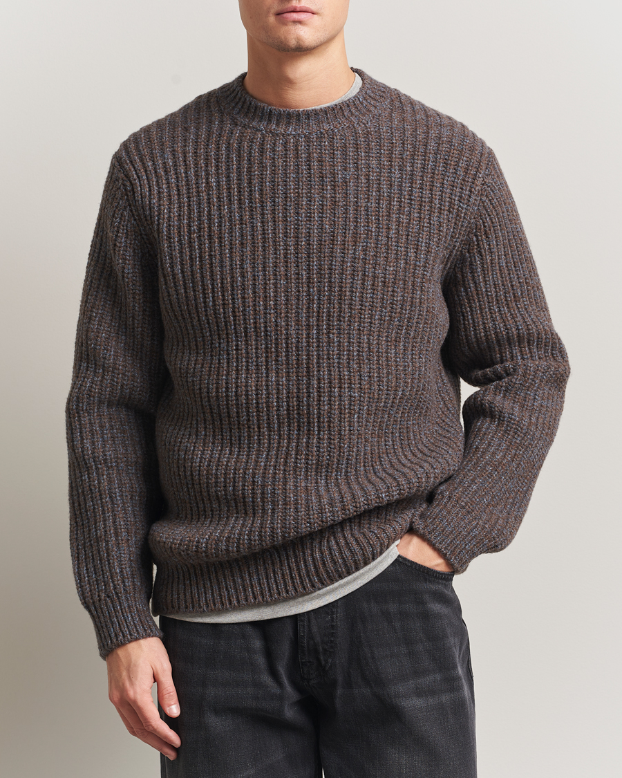 Hombres | Jerséis y prendas de punto | Nudie Jeans | August Chunky Knitted Wool Sweater Brown