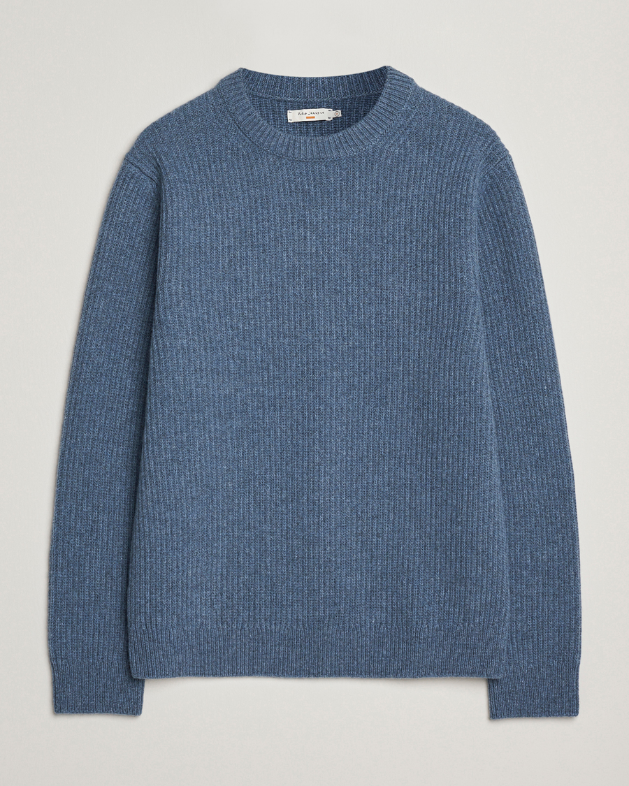 Hombres | Jerséis y prendas de punto | Nudie Jeans | August Wool Rib Knitted Sweater Blue Melange