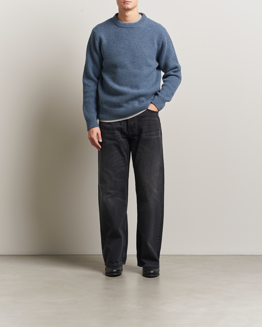 Hombres | Jerséis y prendas de punto | Nudie Jeans | August Wool Rib Knitted Sweater Blue Melange