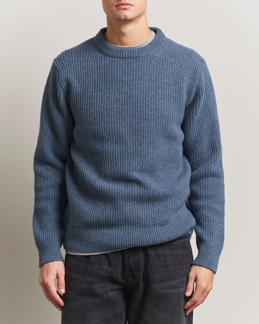 Hombres | Jerséis y prendas de punto | Nudie Jeans | August Wool Rib Knitted Sweater Blue Melange
