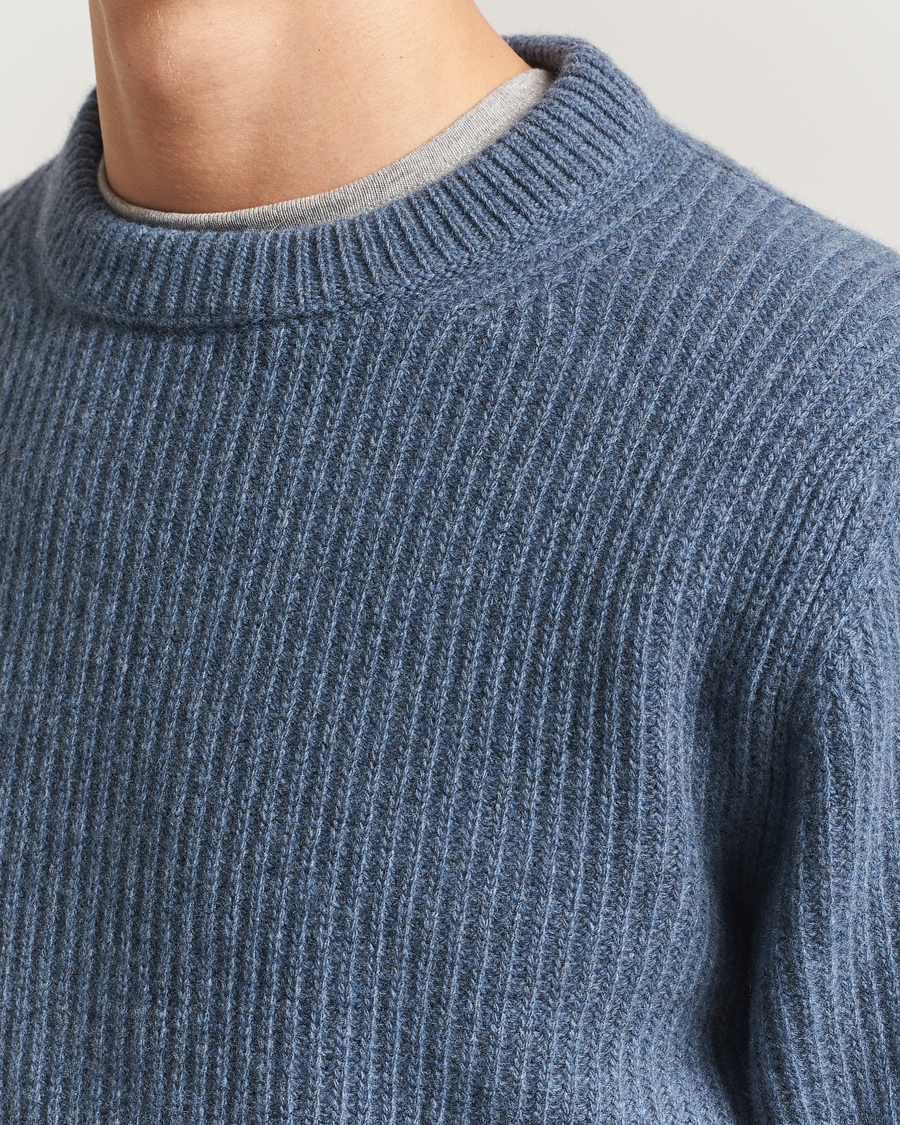 Hombres | Jerséis y prendas de punto | Nudie Jeans | August Wool Rib Knitted Sweater Blue Melange