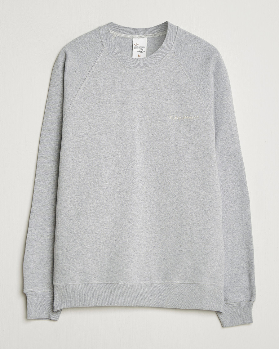 Hombres | Jerséis y prendas de punto | Nudie Jeans | Palle Logo Crew Neck Sweatshirt Grey Melange
