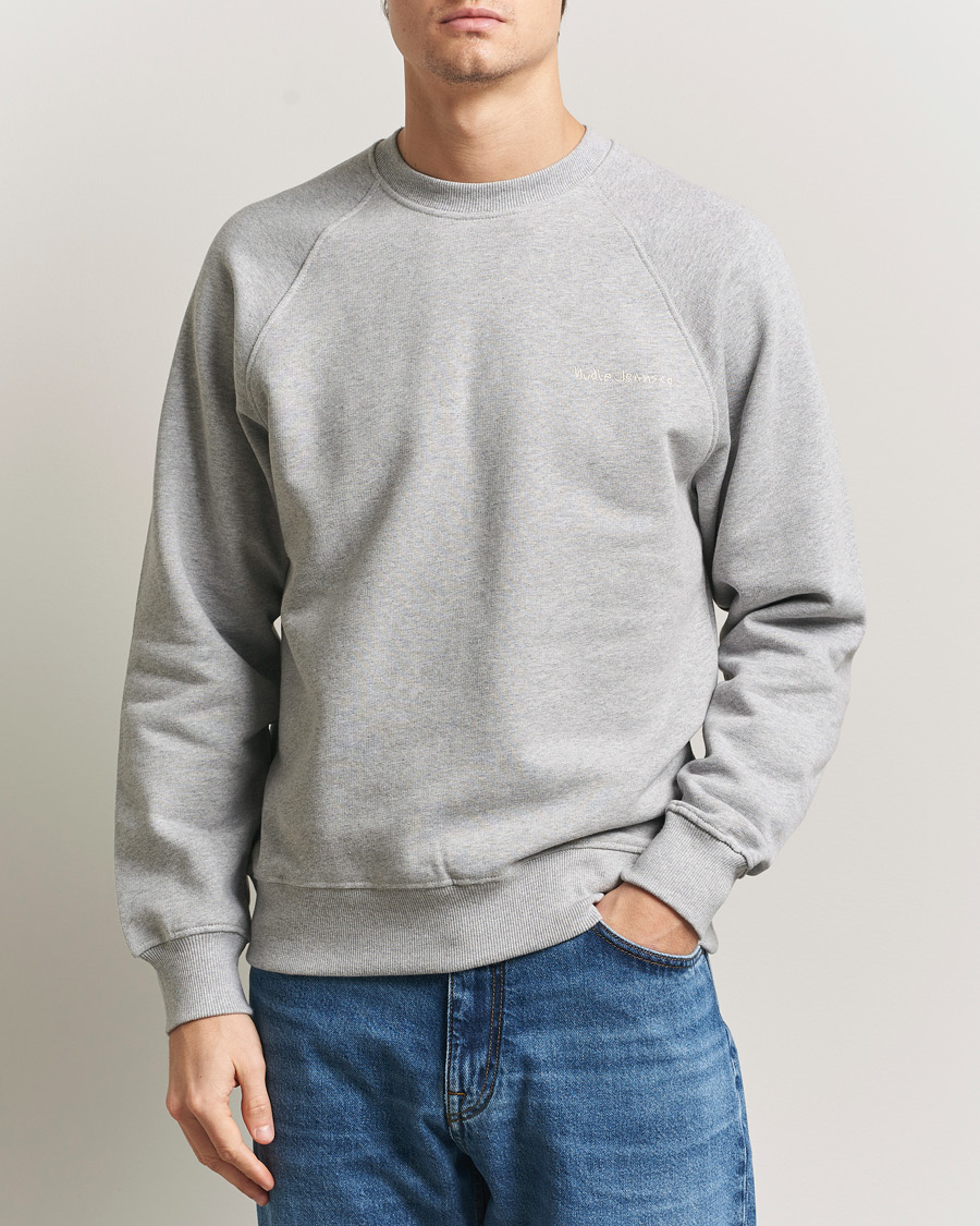 Hombres | Jerséis y prendas de punto | Nudie Jeans | Palle Logo Crew Neck Sweatshirt Grey Melange
