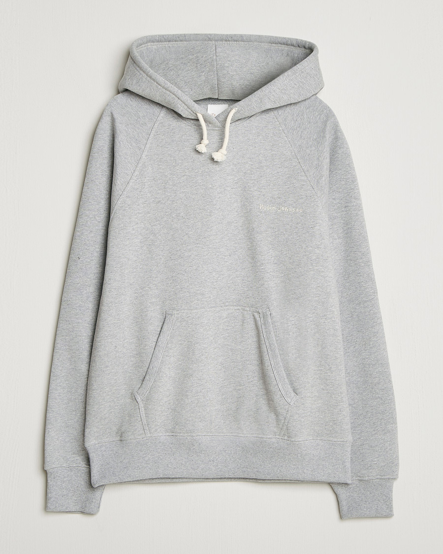 Hombres | Jerséis y prendas de punto | Nudie Jeans | Gunde Logo Hoodie Grey Melange