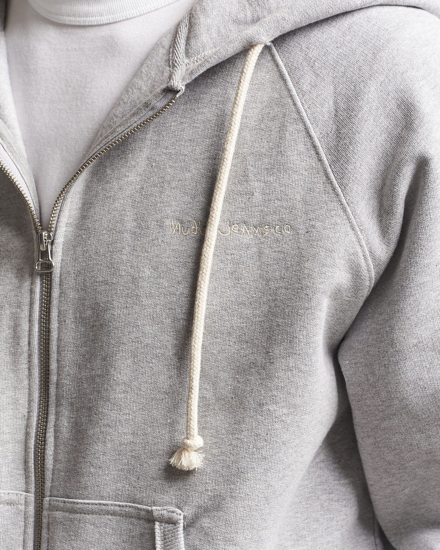 Hombres | Jerséis y prendas de punto | Nudie Jeans | Gunde Logo Full Zip Hoodie Grey Melange