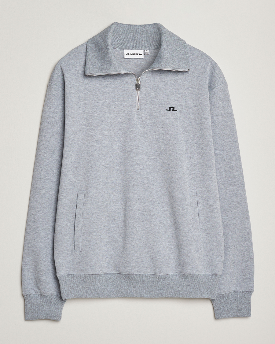 Hombres | Jerséis y prendas de punto | J.Lindeberg | Callan Jersey Half Zip Medium Grey Melange