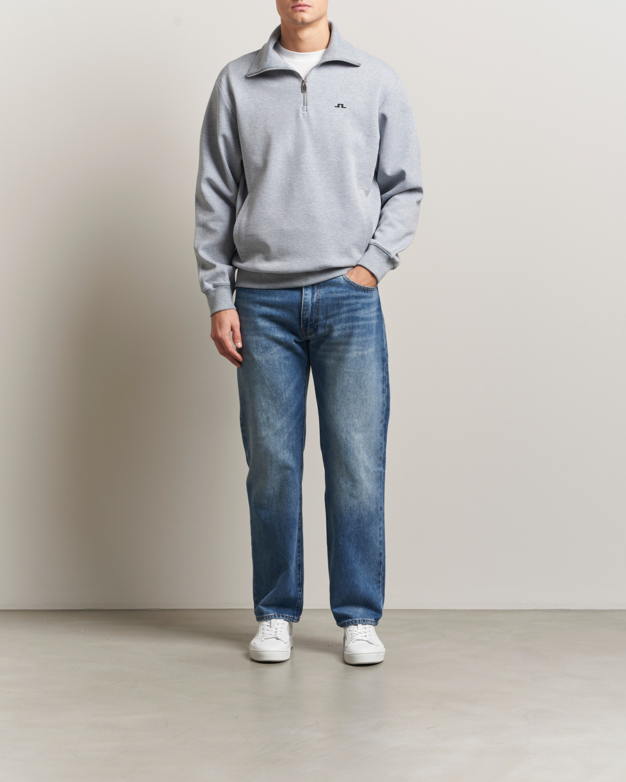 Hombres | Jerséis y prendas de punto | J.Lindeberg | Callan Jersey Half Zip Medium Grey Melange