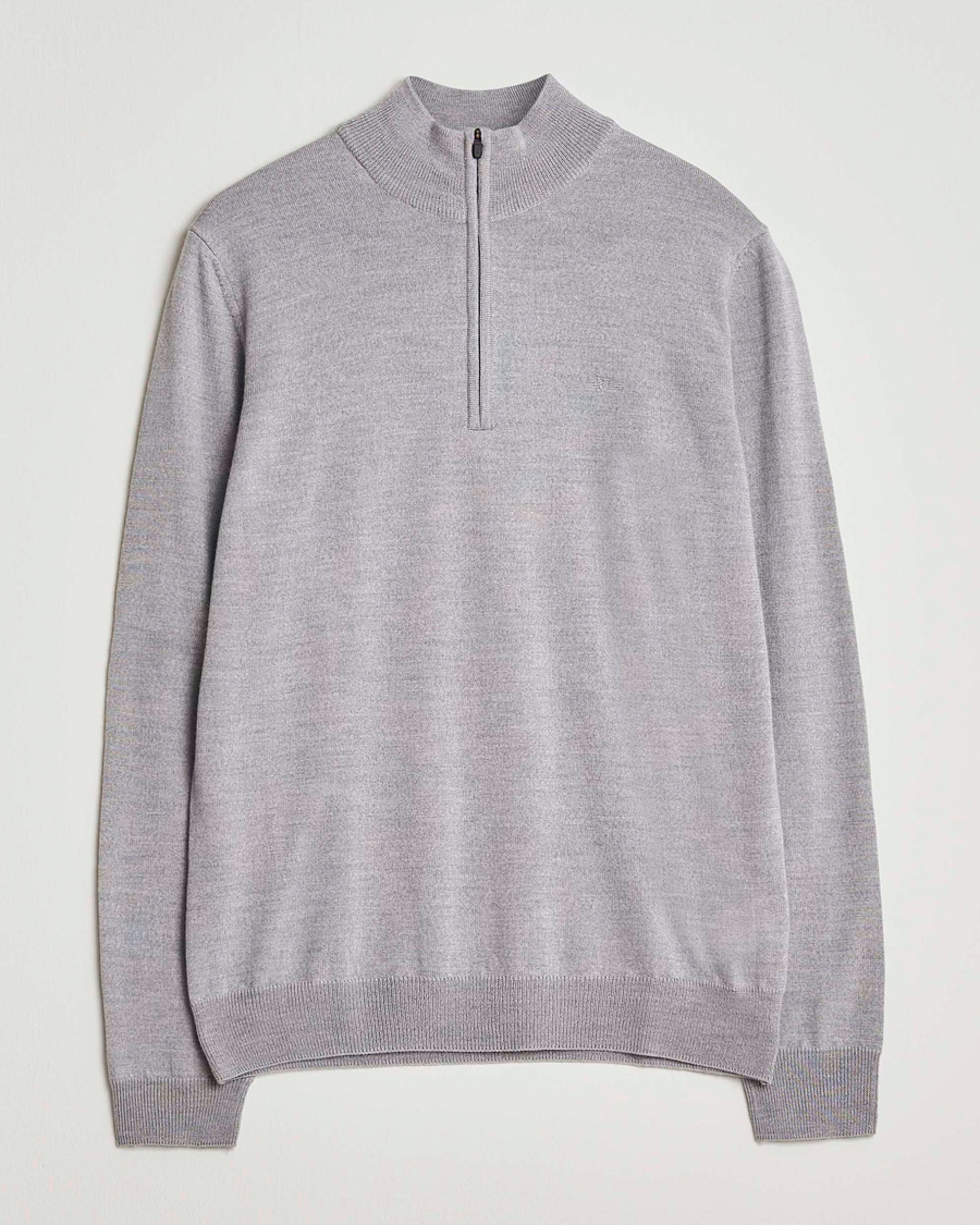 Hombres | Jerséis y prendas de punto | J.Lindeberg | Kiyan Merino Half Zip Medium Grey Melange