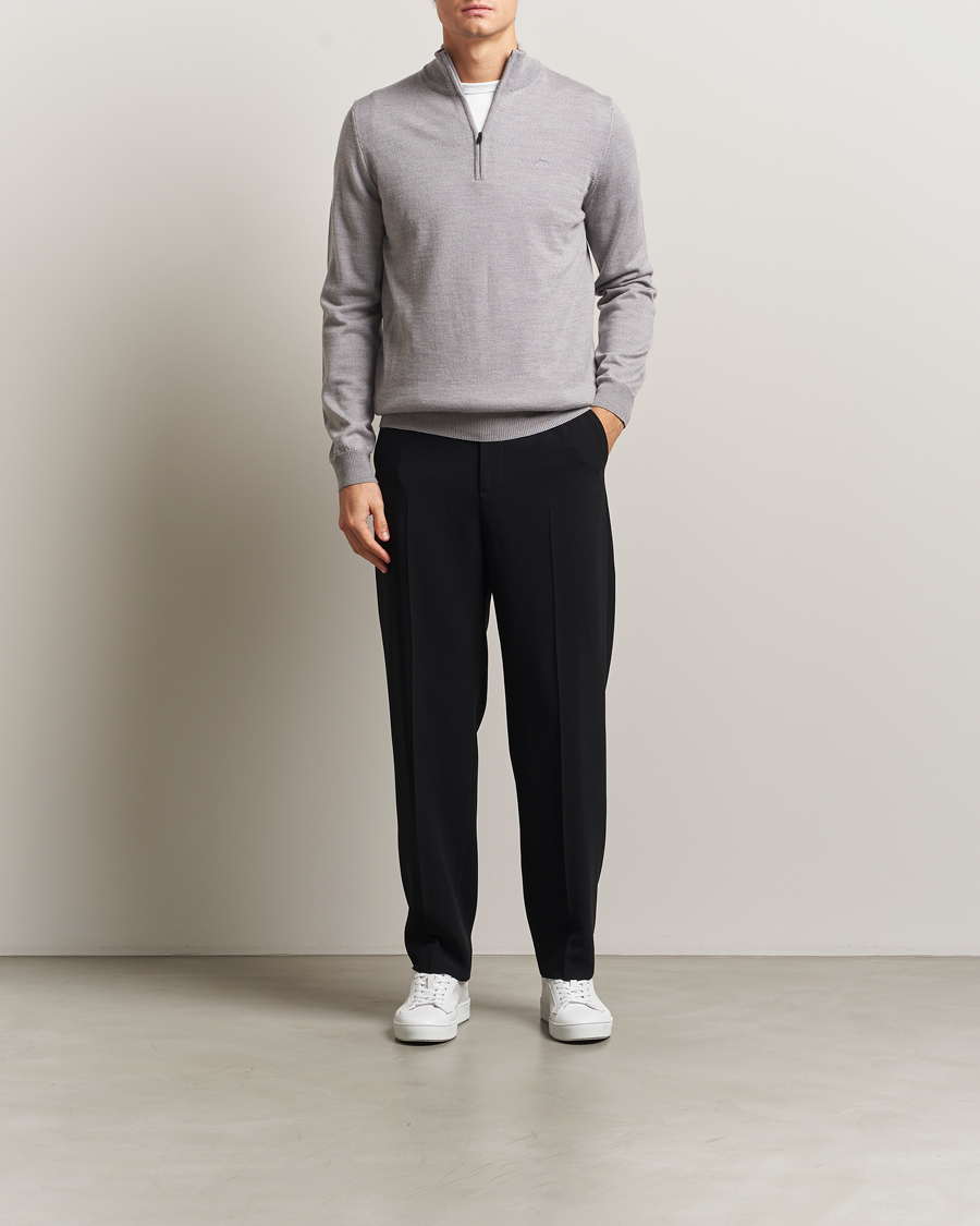 Hombres | Jerséis y prendas de punto | J.Lindeberg | Kiyan Merino Half Zip Medium Grey Melange