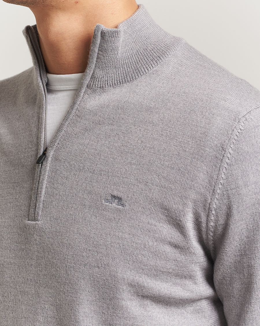 Hombres | Jerséis y prendas de punto | J.Lindeberg | Kiyan Merino Half Zip Medium Grey Melange