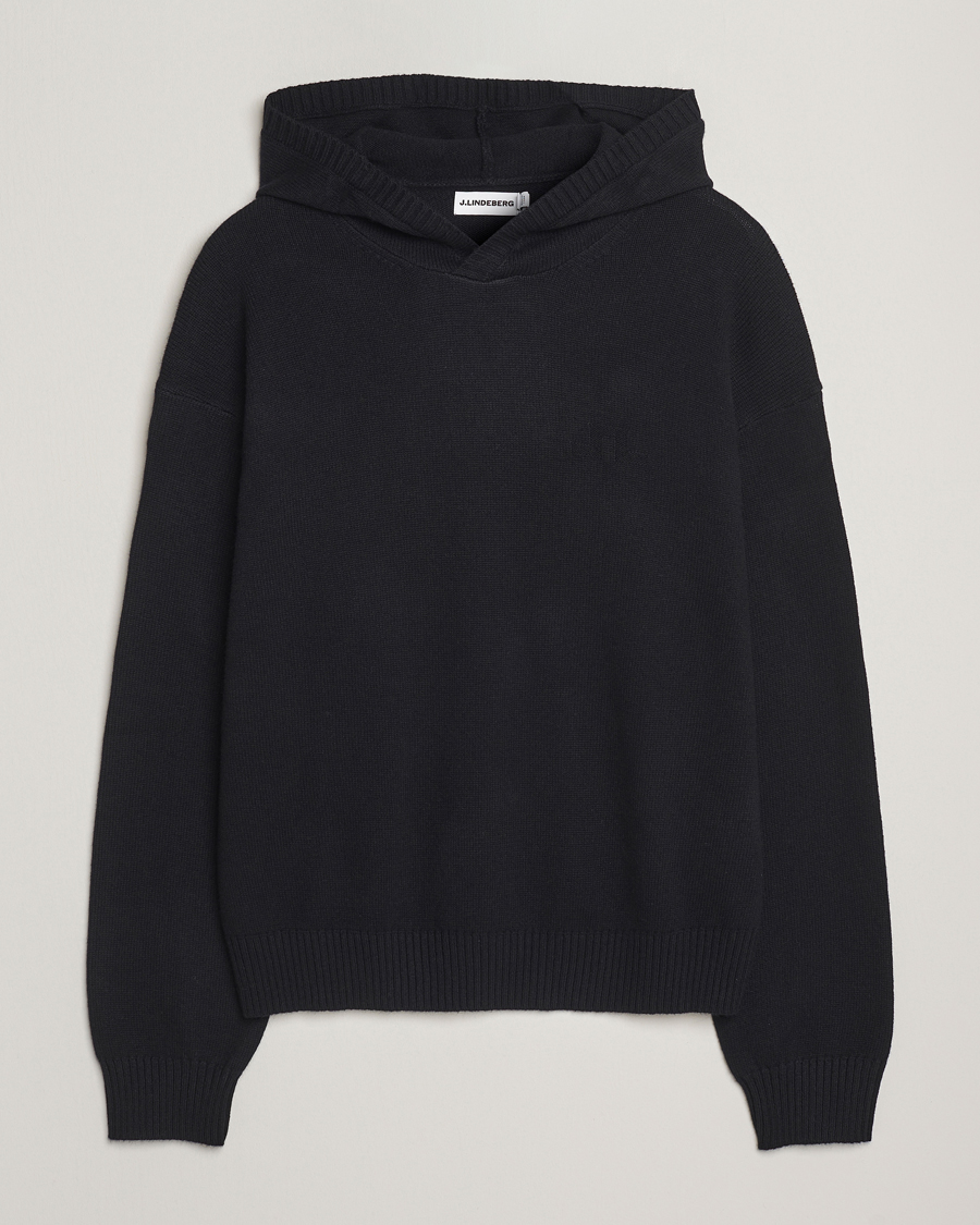 Hombres | Jerséis y prendas de punto | J.Lindeberg | Edward Wool Knitted Hoodie Black